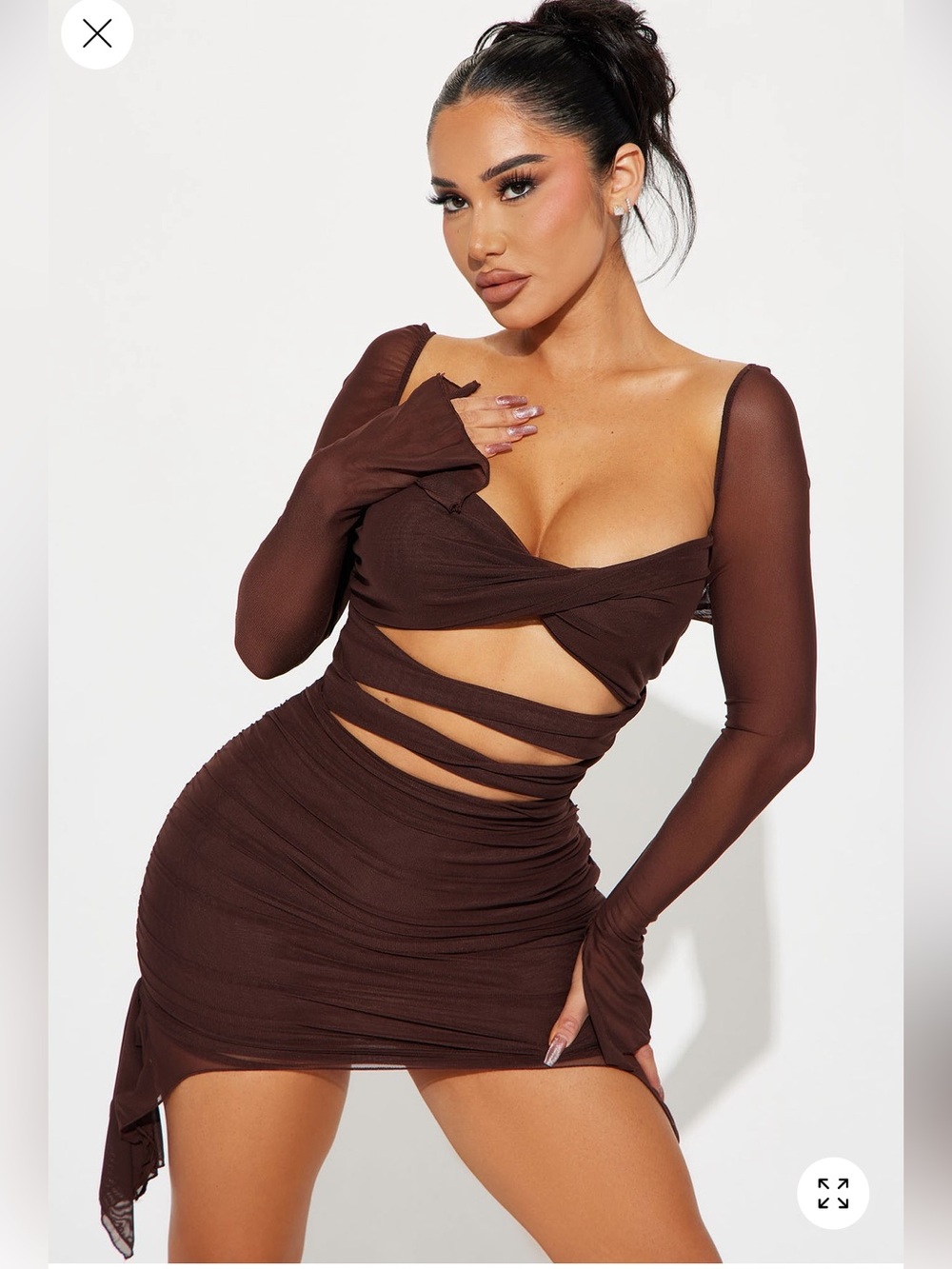 Chocolate Cutout Mesh Bodycon Mini Dress s